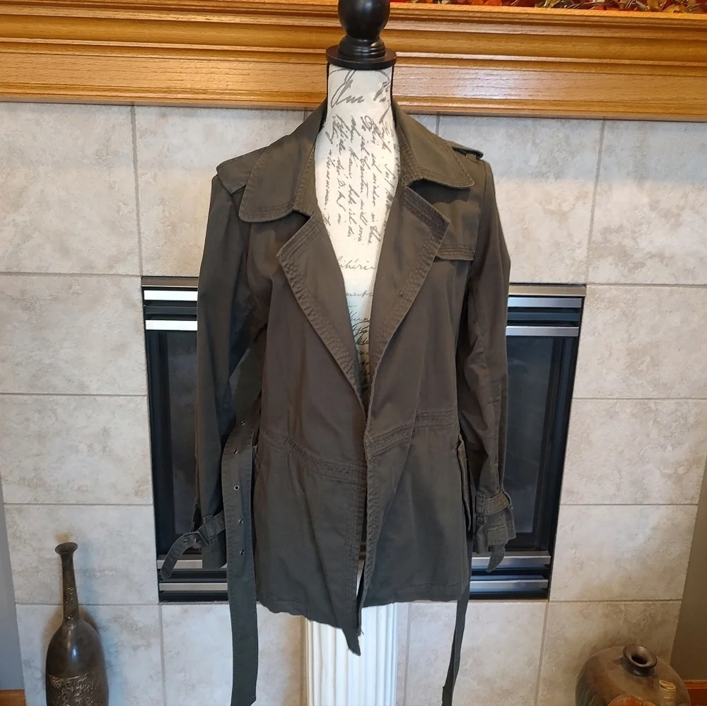 Coldwater Creek Coat Jacket Olive Green Size 12 Trench Utility Belt